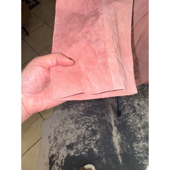 NWT Soft Blush Pink Suede Double Breasted Trench Coat Leather Luxe Designer City - Picture 16 of 16